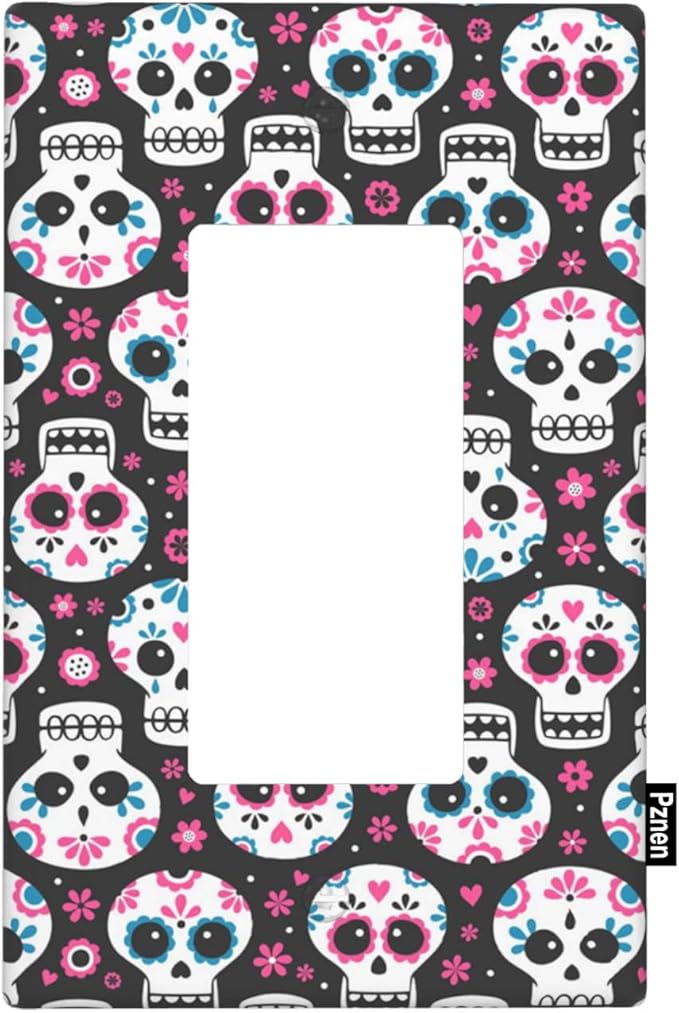 Halloween Skulls Single Rocker Switch Plate Sugar Skull Pattern Decorator Rocker Wall Plate 1 Gang Lightswitch Cover Home Decorative Office - sugar skull plates set