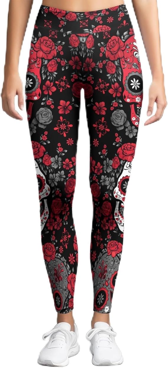 HUNTFAMI - sugar skull leggings for women