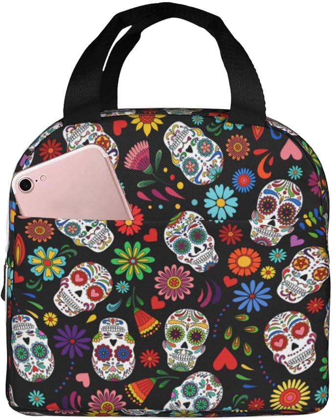 Eitqtbea Sugar Skull Print Lunch Bag Lunch Box, Insulated Lunch Bag Cooler Tote Box for Women Adult - sugar skull handbags for sale
