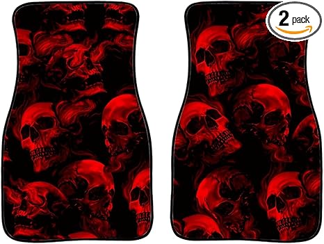 Howilath Skull Red Gothic Skull Heavy Duty Rubber Floor Mats for Car SUV Truck Van Anti Skid All Weather Protection Trim to Fit Most Vehicles - sugar skull car floor mats