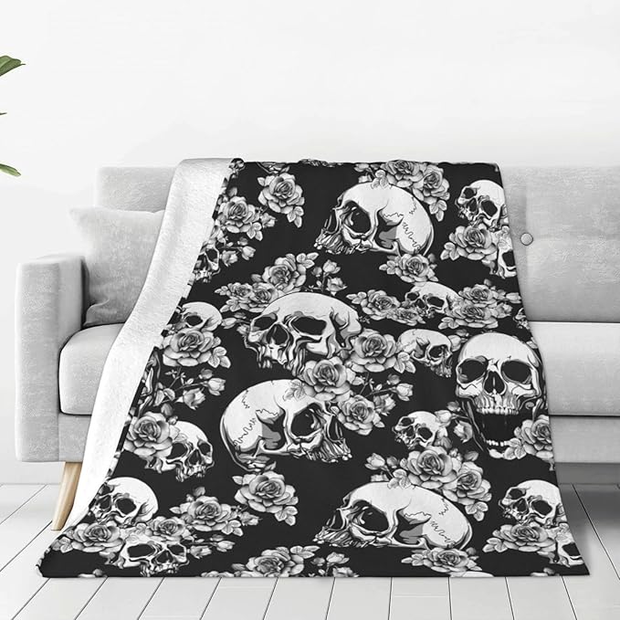 Ultra-Soft Microfiber Throw Blanket 330 GSM Fuzzy Fleece Blanket for Adults Kids Gift Couch, Sofa, Bed Skull Floral 50"X40" - sugar skull throw blanket