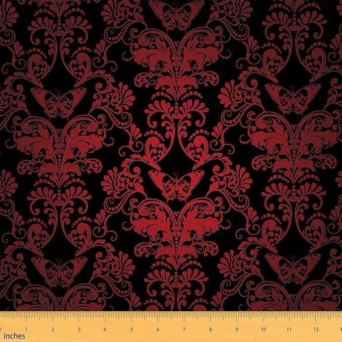 Erosebridal Gothic Spooky Fabric by The Yard 1 Yard,Ombre Red Sugar Skull Upholstery Fabric,Gothic Spooky Flower Decorative,Antique Victorian Baroque Indoor Outdoor,Waterproof Art - sugar skull coasters set