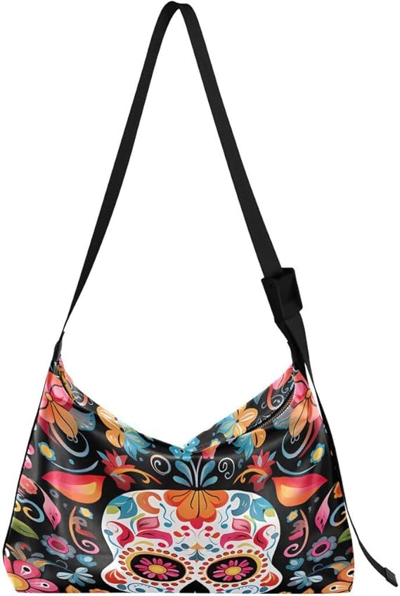 ALAZA Halloween Sugar Skull Flower Floral Butterfly Women's Leather Hobo Handbag Shoulder Bag Crossbody Casual Large Tote Bag Purse - canvas sugar skull tote bag