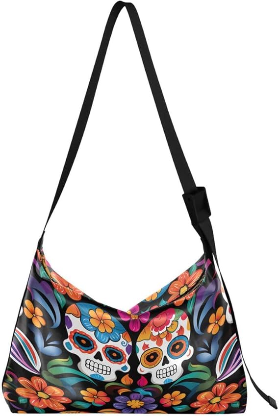 Floral Sugar Skull Day Of The Dead Butterfly Women's Leather Hobo Handbag Shoulder Bag Crossbody Casual Large Tote Bag Purse - sugar skull handbags for sale
