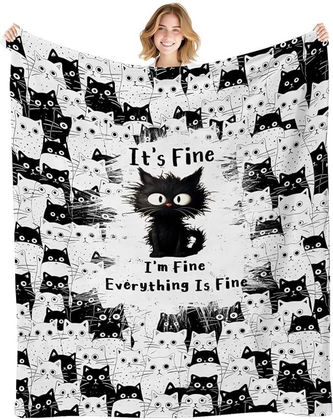 Cat Blanket 50"x40", Cat Gifts for Women Girls, Black Cats Blanket Ultra Soft Flannel Merch for Cat Lover/Mom - sugar skull throw blanket