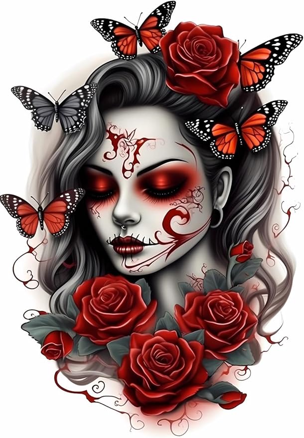 JOEAUEN 5D Diamond Painting KitsThe Beautiful Sugar Skull Woman Diamond Art Kits for Adults DIY Skull Round Full Drill Paintings with Diamonds Gem Art for Adults Home Wall Decor 12x16 inch - sugar skull canvas wall art