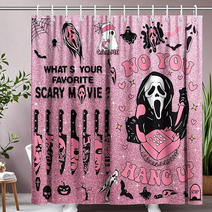 KAIRA Halloween Shower Curtain, 72x72 Inch with Hooks Spooky Scary Face Bathroom Decor, Funny Ghost-Themed Fabric Curtain for Party or Home Bathroom Use - sugar skull shower curtain set