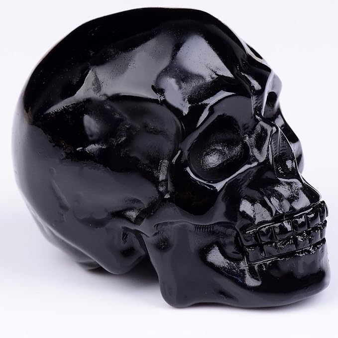2 Inch Black Obsidian Crystal Skulls Decor,Human Skull Sculpture Statues Healing Crystal Decor,Halloween Skull Figurines,Home Office Decoration Christmas Meditation Gifts for Men Women - sugar skull figurine collectible