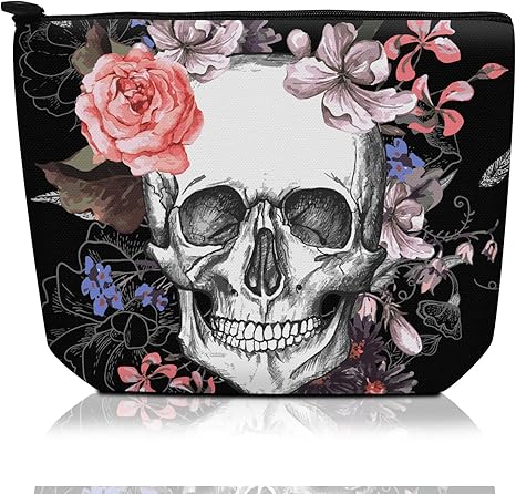 Cosmetic Bag Makeup Bag, Birthday Gifts for Women Mom, Cute Canvas Toiletry Bag, Durable Travel Toiletry Makeup Organizer Zipper Pouch, Lipstick Pouch, Cool Flower Skull - sugar skull makeup kit