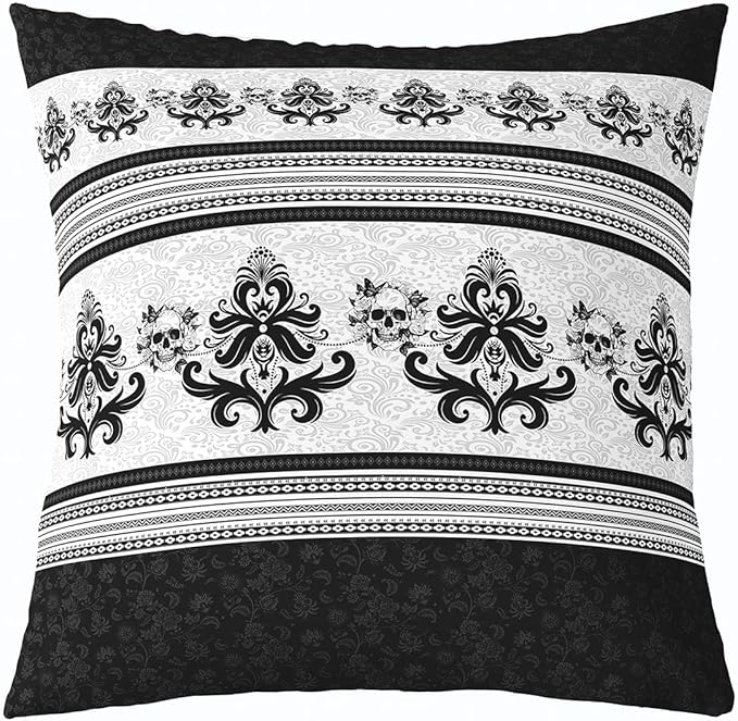 Feelyou Jacquard Throw Pillow Covers 16"x16" Soft Sugar Skull Decorative Throw Pillowcases Black Damask Pillow Cases Cushion Covers Bedroom Decor Strip Lines White and Black Cushion Cases - sugar skull throw pillow