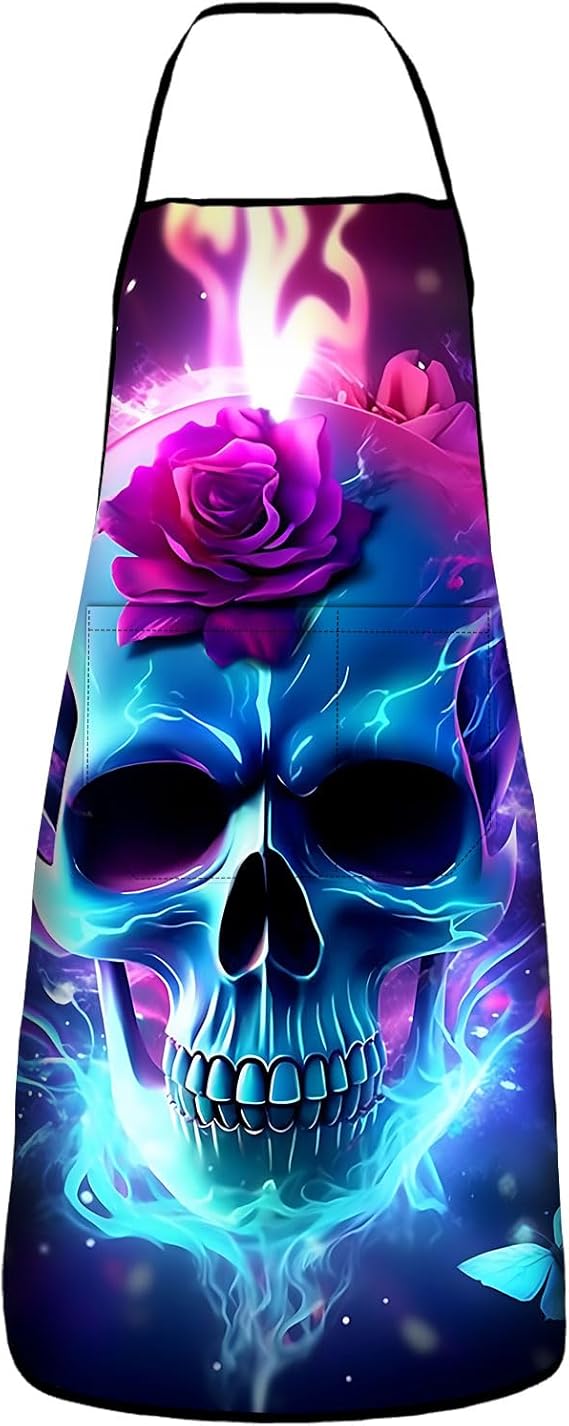 Kitchen Apron Waterdrop Resistant Sugar Skull Flower Apron with Adjustable Aprons for Women with Pockets - sugar skull nail art