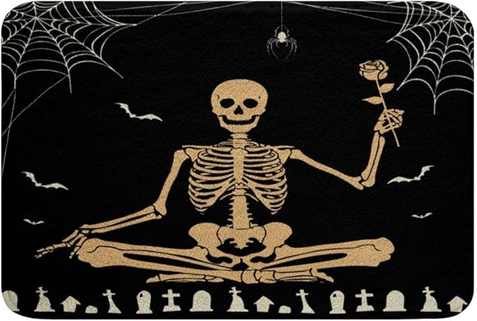 Feelyou Sugar Skull Bathroom Rugs 16"x24" Kids Gothic Skull Bath Rugs for Shower Tub Boys Girls Teens Black Yellow Bath Mats for Bathroom Spider Print Bathroom Accossories Halloween Themed - sugar skull toilet mat set