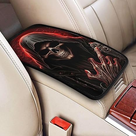 Universal Car Center Console Cushion Pad, Cool Red Skull Soft Waterproof Car Center Console Cover Auto Armrest Seat Box Cover Protector for Most Vehicle SUV Truck Car - sugar skull car seat covers set