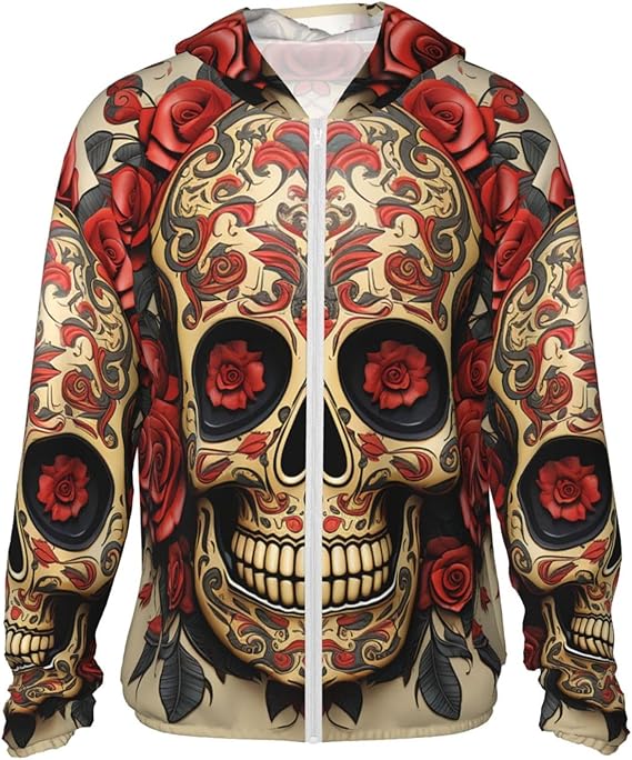BTCOWZRV - sugar skull zip up hoodie mens