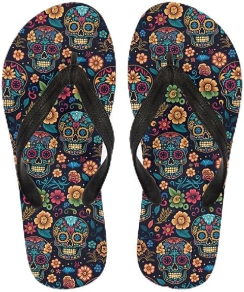 Semiouray - sugar skull flip flops womens