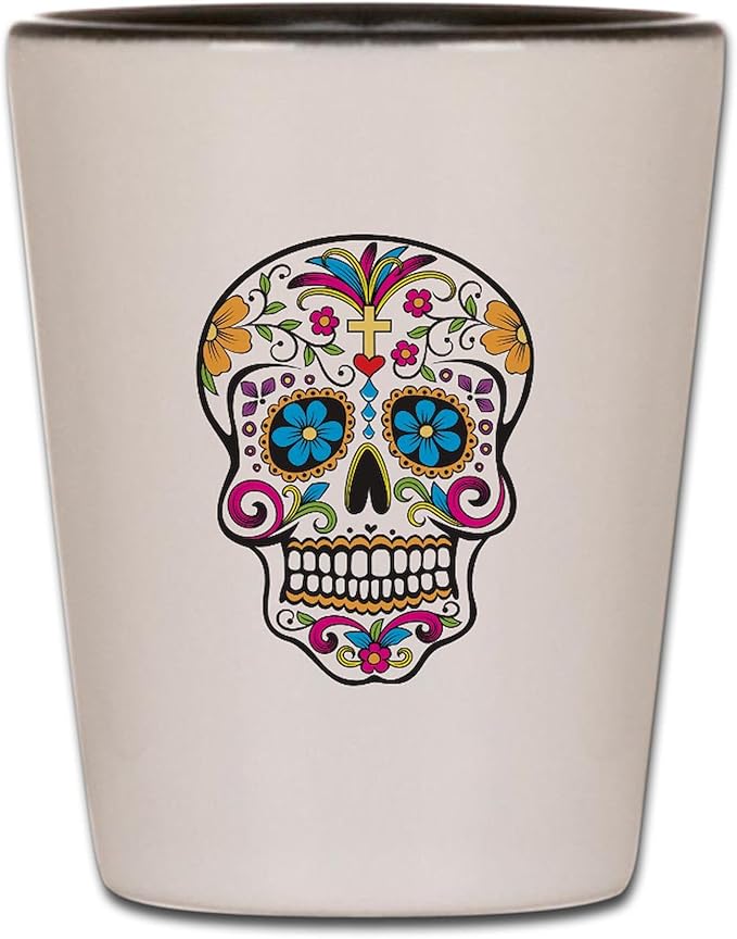 CafePress Sugar Skull Unique and Funny Shot Glass - sugar skull coffee cup