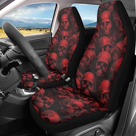 Skull Printed Car Seat Covers Set of 2, Comfy Elastic Car Seat Covers Front Seats Only, High Back Bucket Seat Protector Fits Most Cars Truck Van and SUV, Universal Auto Accessories - sugar skull car pet seat cover