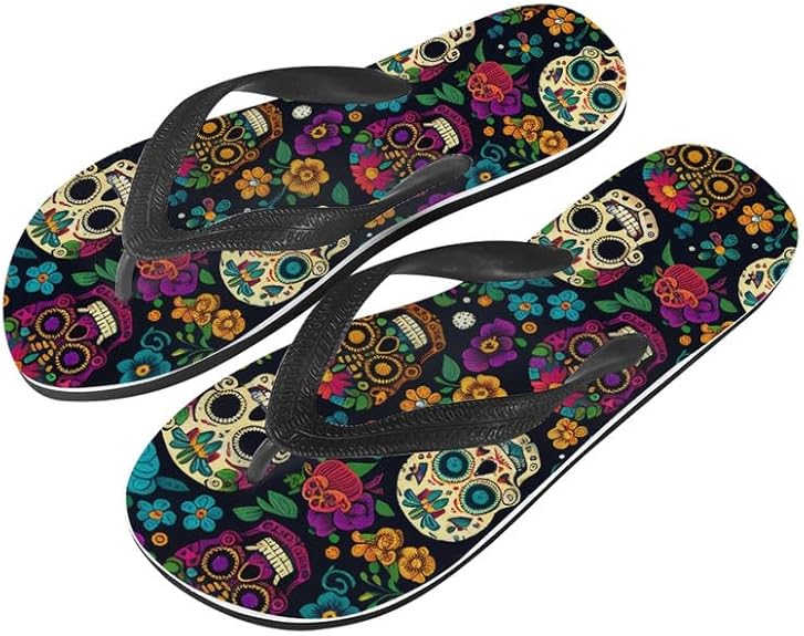 Semiouray - sugar skull flip flops womens