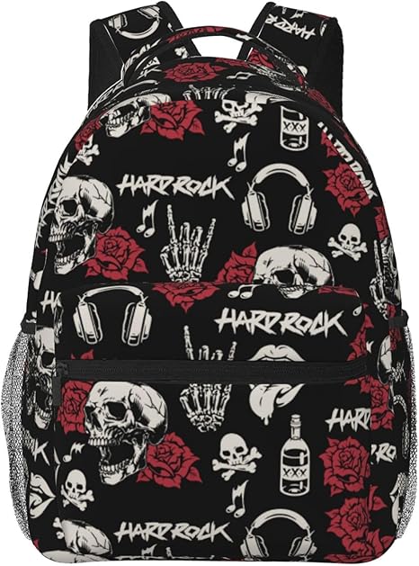 Skull Backpack, Gothic Punk Music Backpack, Unisex Laptop Backpack, Black, 11.4 * 7.8 * 15.7 inches - best sugar skull backpack