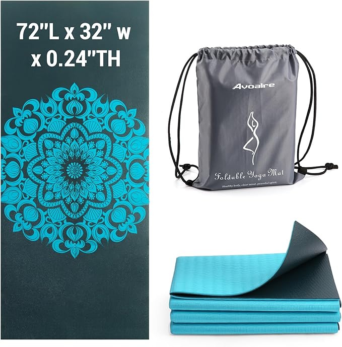 Avoalre Folding Yoga Mat - Eco-Friendly Travel Yoga Mat Packable - Double Sided Non-Slip Printed Yoga Mats with Bag for Home Workout Gym Exercise Fitness Pilates Stretching - sugar skull yoga mat