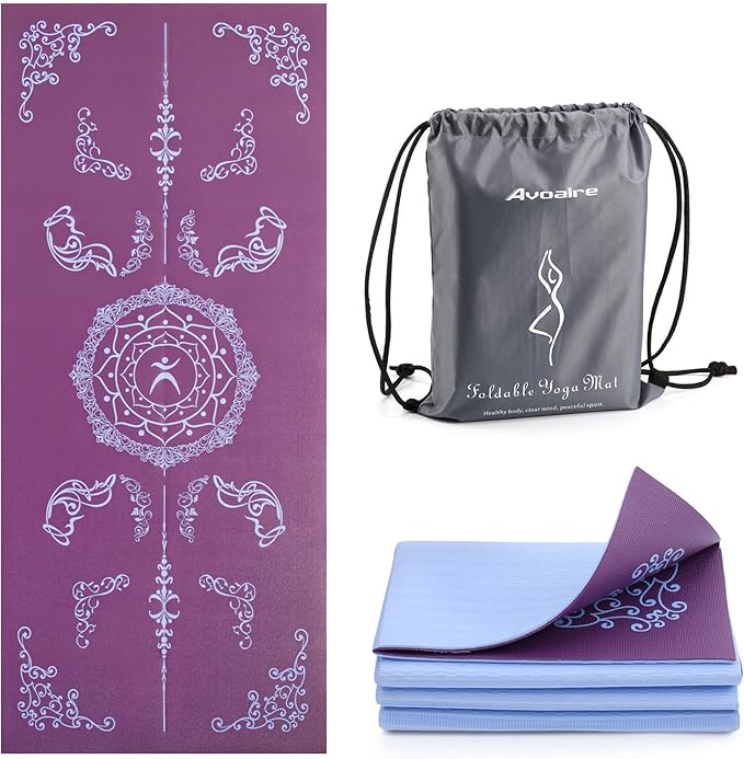 Avoalre Folding Yoga Mat - Eco-Friendly Travel Yoga Mat Packable - Double Sided Non-Slip Printed Yoga Mats with Bag for Home Workout Gym Exercise Fitness Pilates Stretching - sugar skull yoga mat