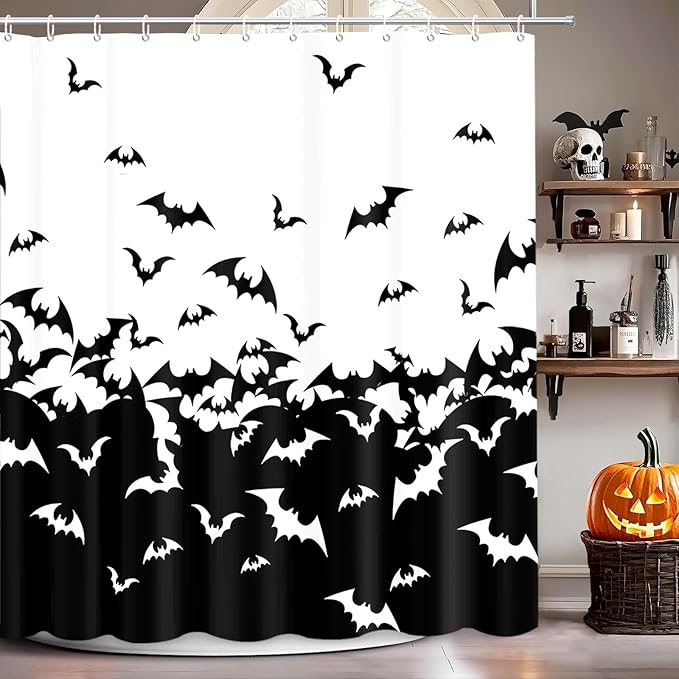 MEHOFOND Halloween Shower Curtain Spooky Bats Shower Curtains for Bathroom Halloween Horror Scary Bathroom Curtains Decorative Waterproof Fabric 72x72 Inch - sugar skull shower curtain set
