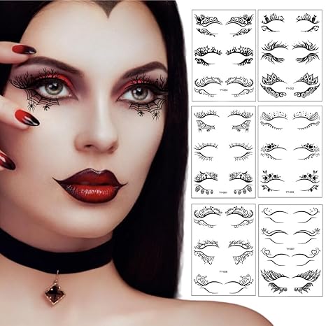 29 Pairs Halloween Face Eye Tattoo Stickers, Scary Spider, Skull Bat Eyeliner Eye Shadow Temporary Stickers for Women Girls Halloween Masquerade Carnival Party - sugar skull temporary tattoo