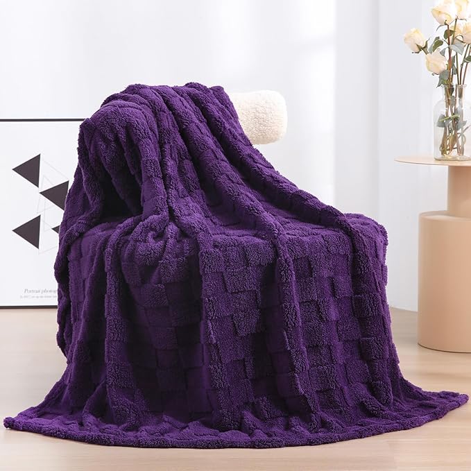 Deep Purple Fleece Throw Blanket 50”×60” for Couch Sofa Bed,Super Soft Cozy Plush Microfiber Flannel Blanket with 3D Checkered Design Lightweight for Adults,Woman,Girls - sugar skull throw blanket