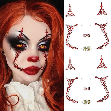 Halloween Face Gems Jewels Tattoos for Women, Day of the Dead Skull Rhinestone Crystal Stones Body Gems Makeup Sticker for Halloween Festival Rave Party Cosplay (Medium, Count, 1) - sugar skull temporary tattoo