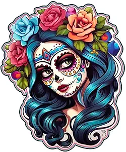 Sugar Skull Anime Vinyl Sticker - 5 Inches Cute Flower Anime Decals for Vehicles Cars Bumper RV Window Adults Laptop Waterbottles Trucks Women Girls - sugar skull vinyl sticker