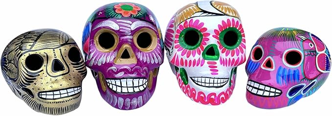 Ceramic Hand-Painted Skull, The Must-Have Compliment for Your Day of The Dead Altar or Ofrenda. (Medium: 3.5" Tall) - sugar skull figurine collectible