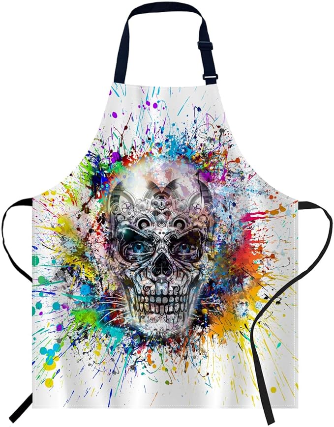 oFloral Skull Colorful Splash Apron Chefs Apron, Cooking and Baking Apron for Men and Women, Kitchen Aprons, Butchers Apron, BBQ & Catering Bibs - sugar skull apron for women