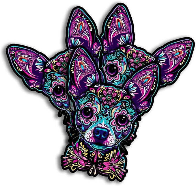 Day of Dead Chihuahua Demonic Chihuahua Sugar Skull Dog Pet Lover Stickers for Water Bottles, Notebooks, Laptop, Mug, Tumbler, Phones, Car, 2 Inches, White - sugar skull tumbler with straw
