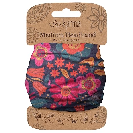 Karma Retro Floral Headband for Women - Medium - Fabric Headband and Stretchy Hair Scarf - Purple - sugar skull flower crown