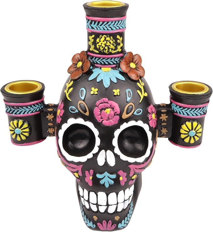 Needzo Day of The Dead Dia De Los Muertos Sugar Skull Candle Holder, Ofrenda Decorations, 6.25x6.25 Inches - sugar skull figurine collectible