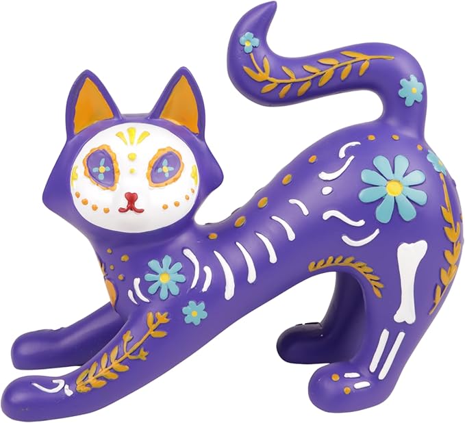 Needzo Day of The Dead Cat Dia De Los Muertos Figurine, Halloween Decor 7 x 6 Inches - sugar skull figurine collectible