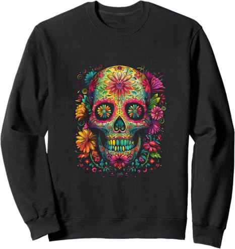 Colourful Sugar skull - sugar skull sweatshirt womens