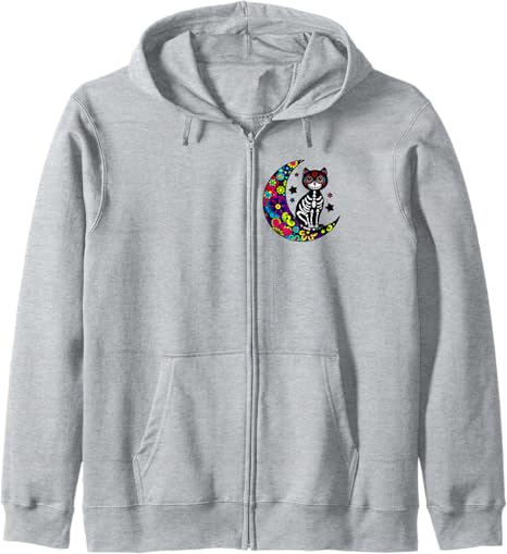 Dia De Los Muertos Cat Sugar Skull Halloween Party - sugar skull zip up hoodie mens