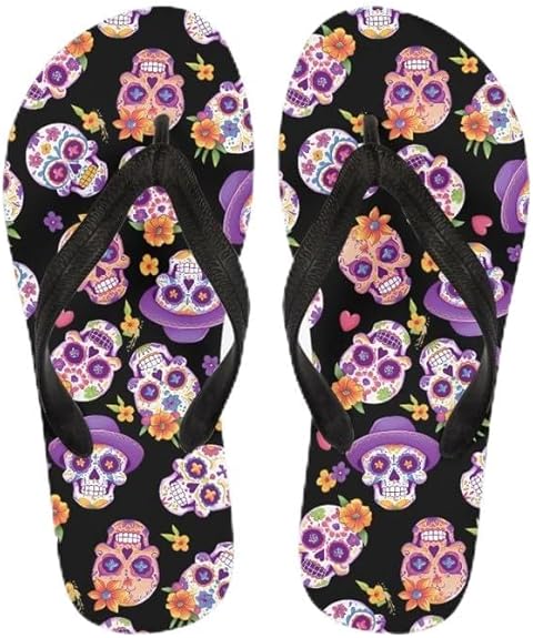 Semiouray - sugar skull flip flops womens