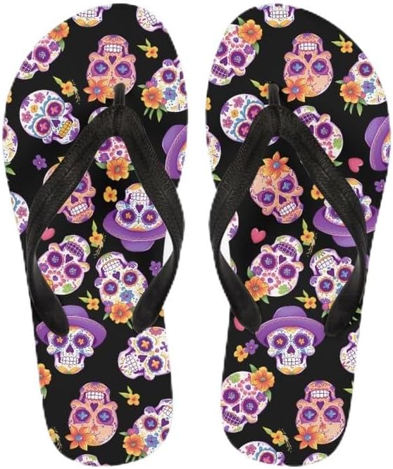 Semiouray - sugar skull flip flops womens