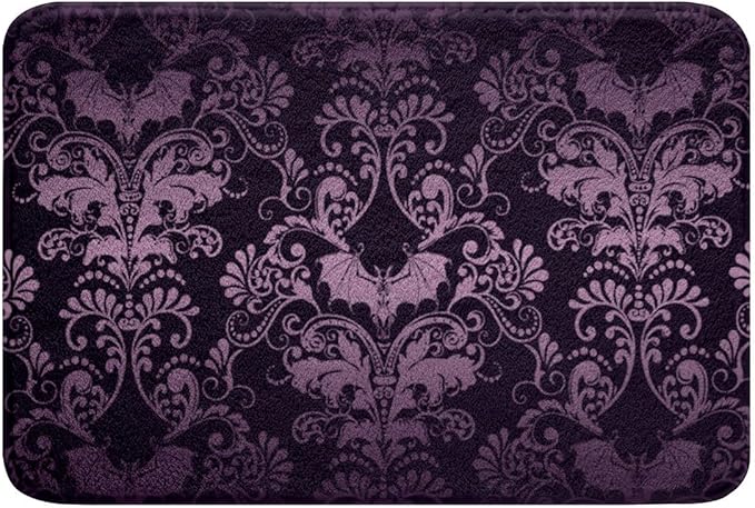 Erosebridal Adults Damask Gothic Rug Antique Victorian Bathroom Rugs 20"x32",Vintage Floral Goth Floor Mats Bat Door Mat,Bats Sugar Skull Bone Skeleton Bohemian Baroque Decor,Purple Lilac - sugar skull area rug