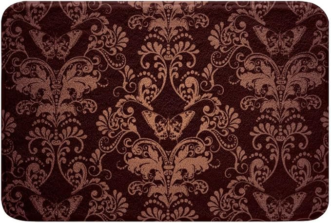 Adults Damask Gothic Rug Antique Victorian Bathroom Rugs 20"x32",Vintage Floral Goth Shower Mat Aesthetic Butterfly Bath Rug Non Slip,Sugar Skull Skeleton Bohemian Baroque Decor,Signal Brown - sugar skull toilet mat set