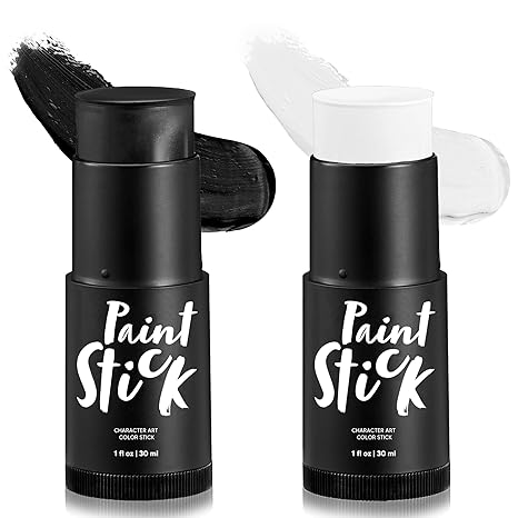 Spooktacular Creations 2 PCS Halloween Makeup Face Body Paint Kit Foundation Clown Makeup Eye Black Sticks Waterproof Foundation Stick Set for Adult Skeleton Dress Up (Black White) - sugar skull makeup kit