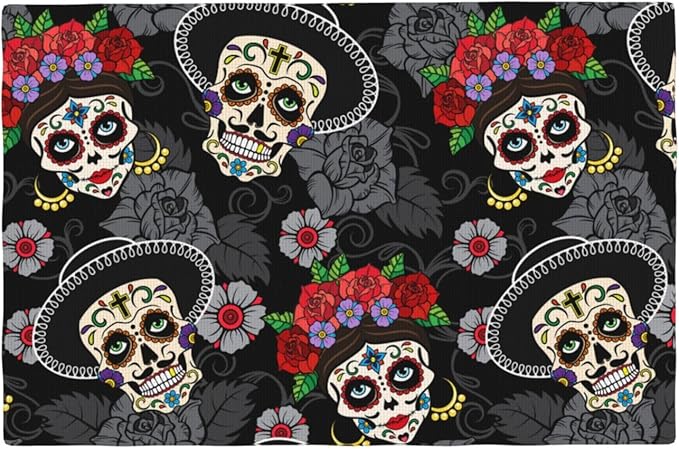 Sugar Skulls Day of The Dead Placemats Set of 4 Table Mats Mexican Style Tableware Place Mats for Home Kitchen Party Dining Decor, Non-Slip Heat-Resistant Washable - sugar skull beach towel