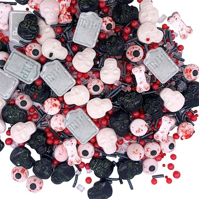 Sentovac Halloween Sprinkle Tombstone Skull Bloody Eyes Bones Red Peals Sprinkles Mix Edible for Cake Decorating Sugar Candy Cookie Cupcake Topper Baking Decorations Halloween Christmas Supplies - sugar skull christmas decorations