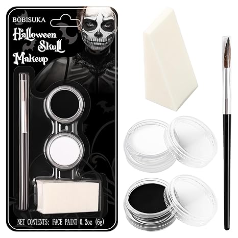 Black and White Face Paint Skeleton Makeup Kit Halloween Character Set for Kids Adults, Safe Non-Toxic Skull/Ghoul Face Painting Kit for Stage, Costume Parties, Dress Up Cosplay & Special FX Make-Up - sugar skull makeup kit