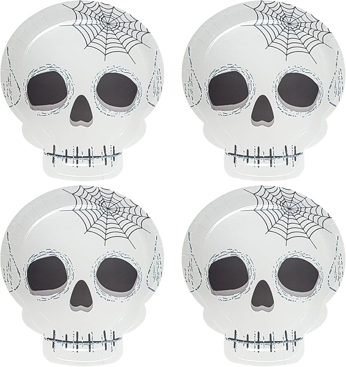 YY Halloween Party Paper Plates Set Disposable 60PCS Skull Shape Dinnerware Plates Party Plates for Halloween Party Table Decorations 9.45" x 8.66" - sugar skull plates set