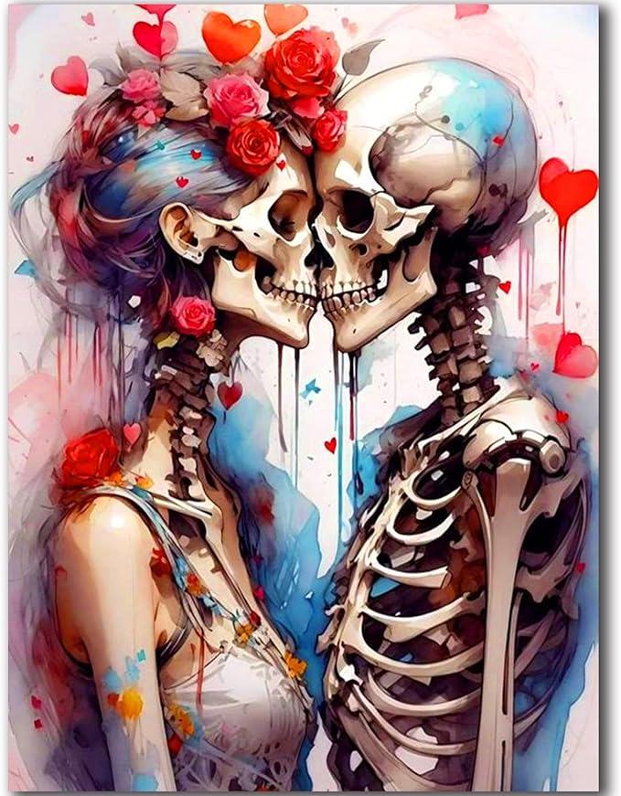 igoodom Diamond Art Kits for Adults, Sugar Skull Diamond Painting Kit, Full Drill Round Skull Diamond Art Kits, DIY Gem Art and Crafts for Home Wall Decor Gift 12x16inch - sugar skull canvas wall art