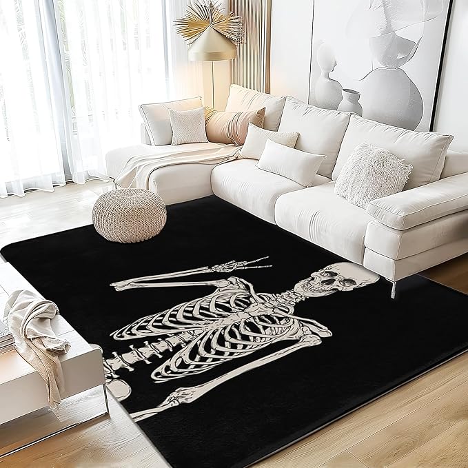 Area Rug 5x7 Washable Rug Low-Pile Machine Washable Funny Skull Skeleton Rugs for Living Room, Non-Slip Backing Indoor Floor Rugs Carpet for Bedroom Laundry Home Office - sugar skull area rug