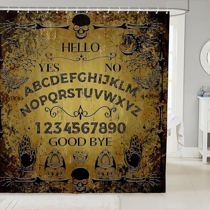 Feelyou Sugar Skull Shower Curtain 72"x72" Kids Gothic Skull Bathroom Shower Curtain Set for Boys Girls Teens Boho Black Retro Yellow Bath Curtain Halloween Themed Bathroom Accessories - sugar skull shower curtain set